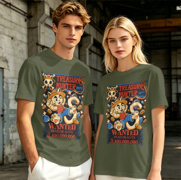 Treasure Hunter Wanted Cat Graphic T-Shirt Design