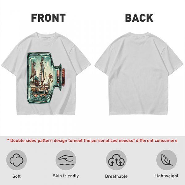 Olive T-Shirt With Pirate Ship In Glass Jar Artwork