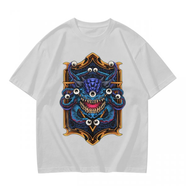 Olive T-Shirt With Fantasy Beholder Monster Graphic Print