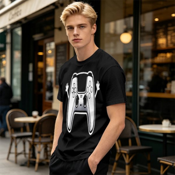 Olive T-Shirt With Cartoon Game Controller Graphic