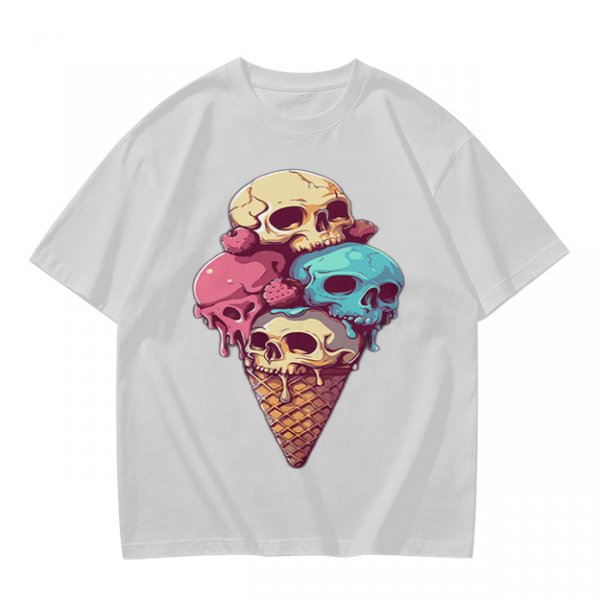 Olive T-Shirt With Skull Ice Cream Cone Graphic