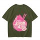 Oversized dark green t-shirt with cute pink ramen bowl graphic
