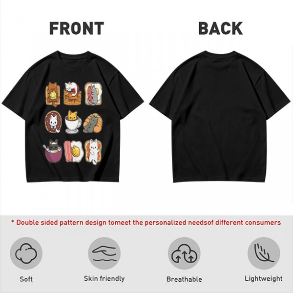 Olive T-Shirt With Cute Breakfast Cat Graphic Print