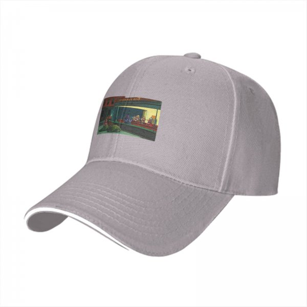 Black Baseball Cap with Night Diner Scene Art Print
