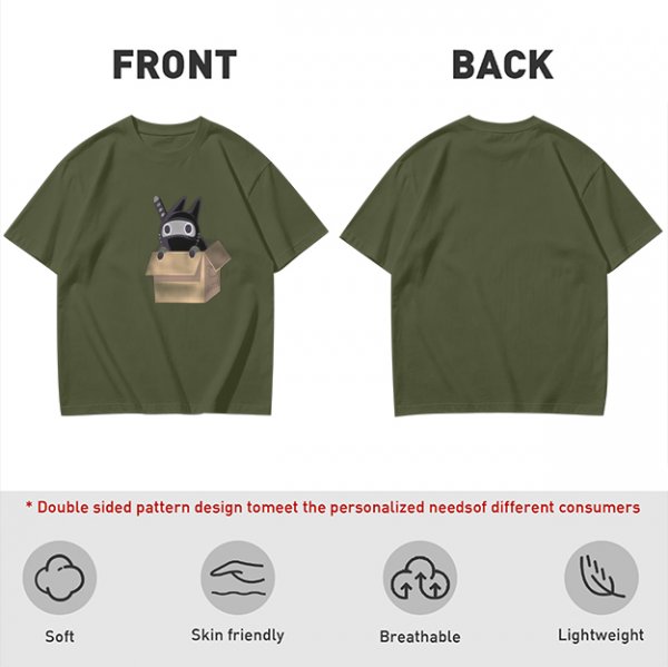 Olive Green T-Shirt With Ninja Cat In Cardboard Box Graphic