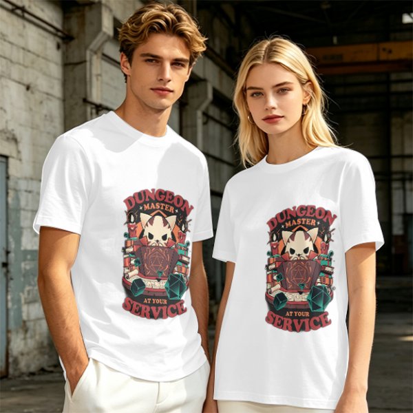 Dungeon Master At Your Service Cat Graphic T-Shirt