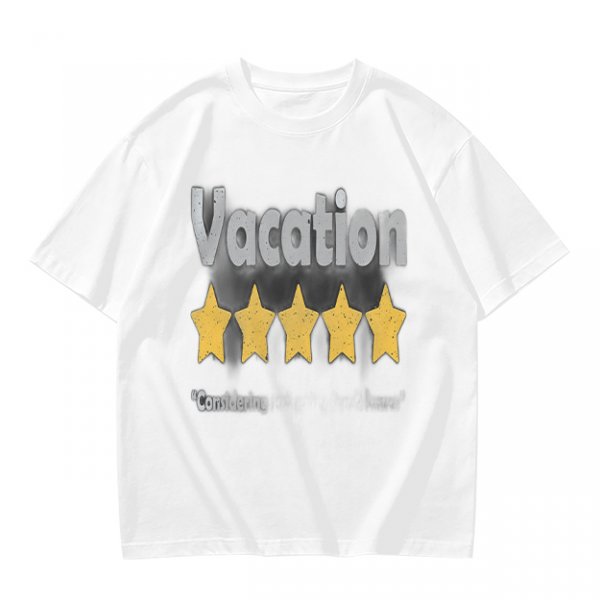 Olive Green T-Shirt With Vacation And Five Star Graphic Print