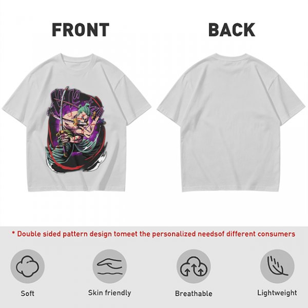 Olive T-shirt with One Piece Roronoa Zoro Three Sword Style Print