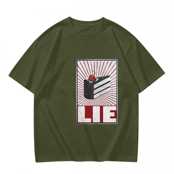 Olive Graphic T-Shirt With Cake Slice And 'LIE' Print