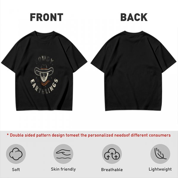 Olive t-shirt with alien cowboy howdy earthlings graphic