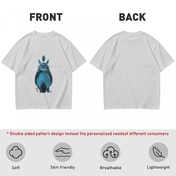 Olive Green T-Shirt With Blue Totoro Inspired Graphic Print