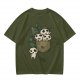 Olive T-shirt with Kodama Tree Spirits in Pocket and Leaves Print