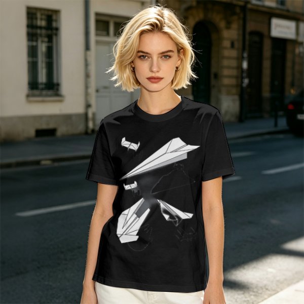 Olive T-Shirt with Paper Airplane Star Wars Inspired Print
