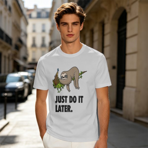 Olive Sloth 'Just Do It Later' Graphic T-Shirt