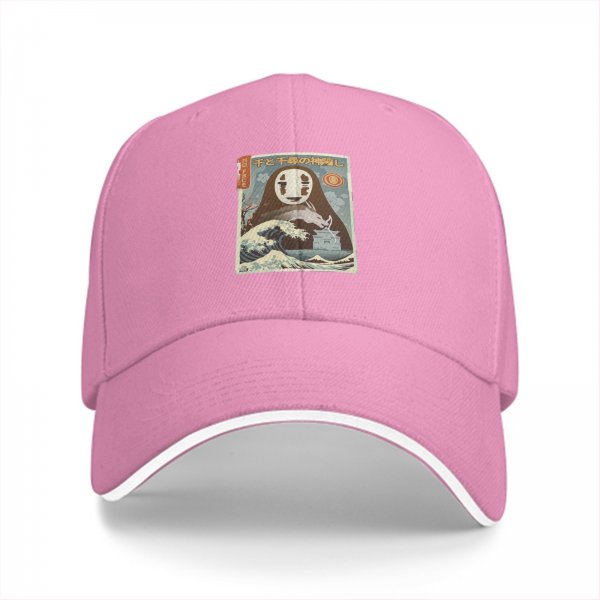 Black baseball cap with Spirited Away No-Face and Great Wave print
