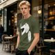 Olive T-Shirt With Surprised Cartoon Figure And Separate Face Print