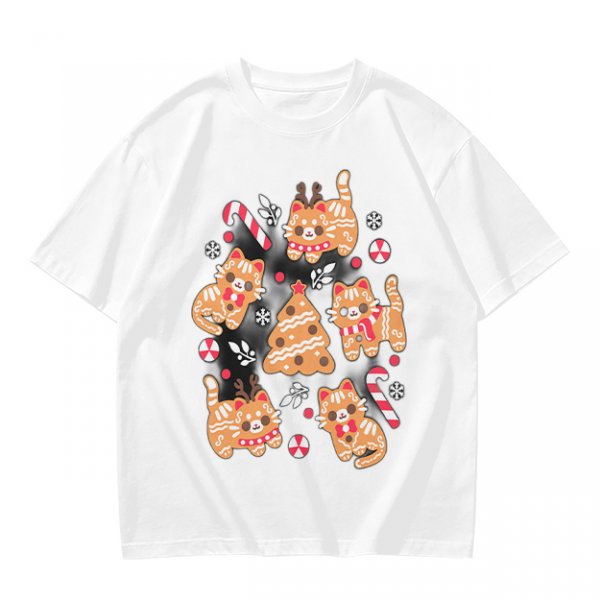 Olive Green Christmas Cat Gingerbread Graphic T-Shirt