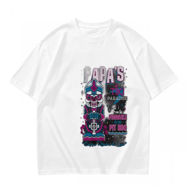 Olive T-Shirt with Papa's Tiki Paradise Skull Graphic