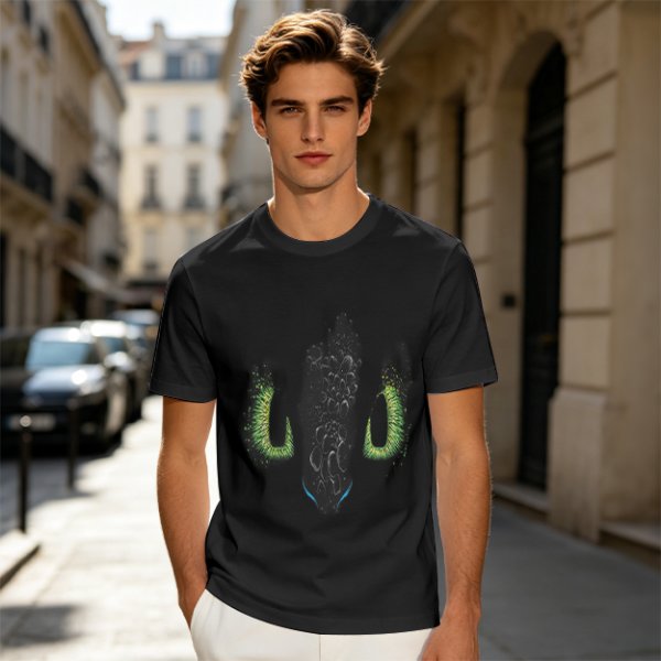 Olive Green T-Shirt With Dark Monster Face Graphic Print