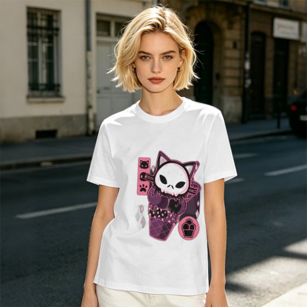 Olive T-Shirt with Skull Cat Ice Cream Graphic Print
