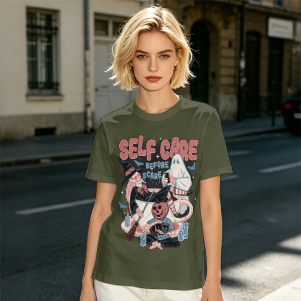 Self Care Before Scare Halloween Themed Graphic T-Shirt
