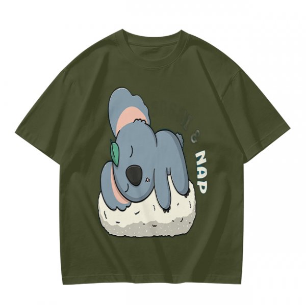 Olive T-Shirt with Sleeping Koala Nap Graphic