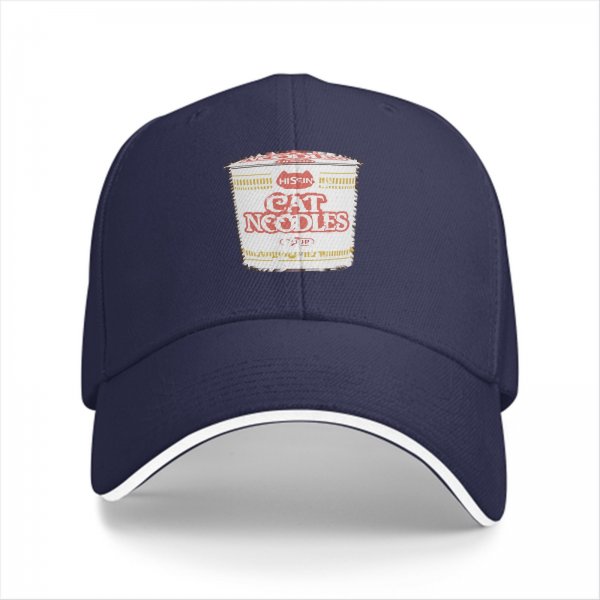 Black Baseball Cap With Cat Noodles Cup Graphic Print