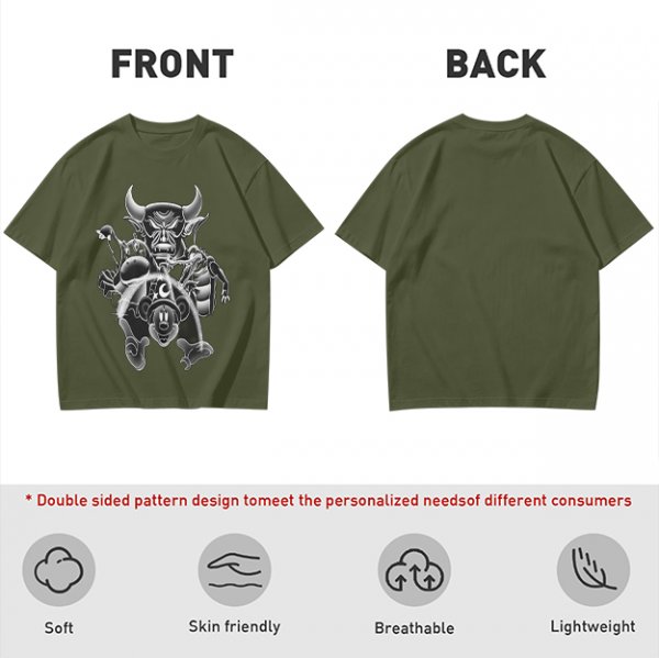 Olive T-Shirt with Sorcerer Mickey and Fantasia Villains Graphic
