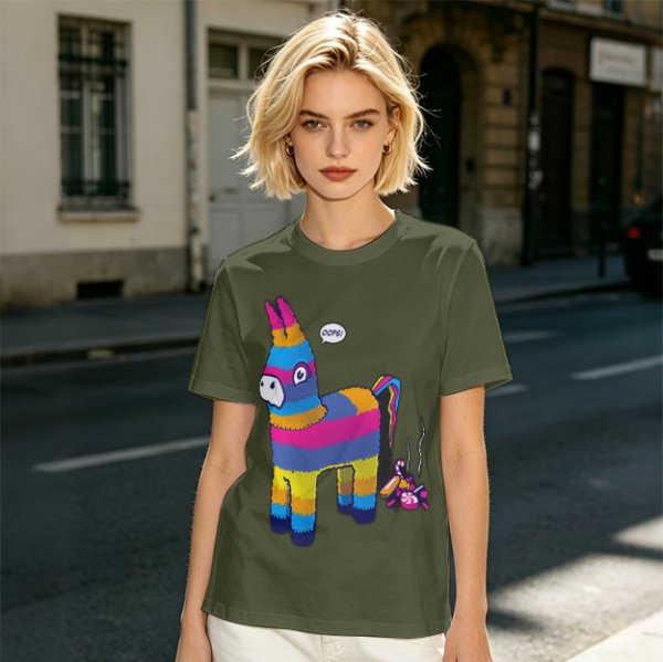 Oops Donkey Pinata Graphic Olive Green T-Shirt