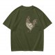 Olive Green T-Shirt With Vintage Rooster Graphic Print