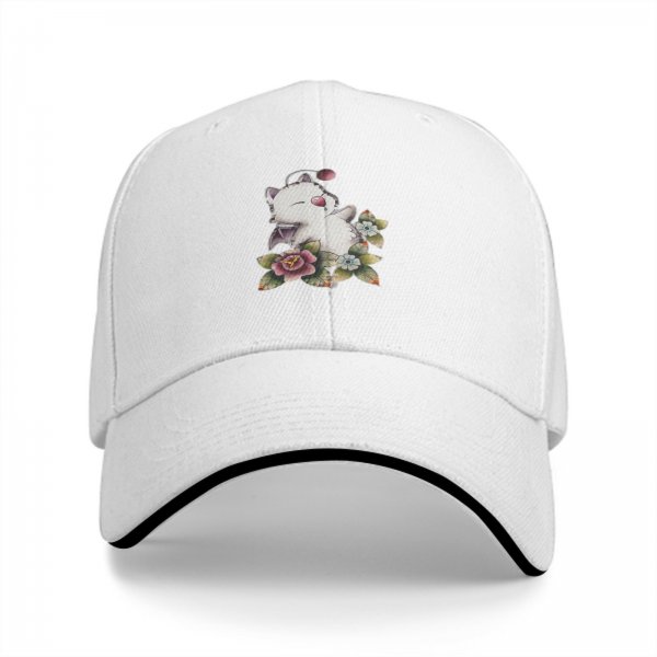 Black Baseball Cap With Cute Fantasy Creature And Floral Print