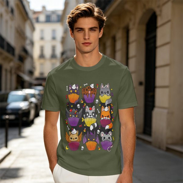 Halloween Animal Cupcake Graphic T-Shirt For Spooky Season