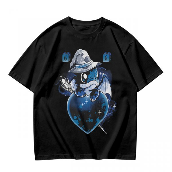 Olive T-Shirt With Cute Wizard Dragon On Starry Heart Print