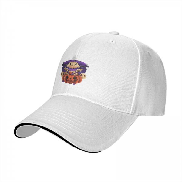 Black Baseball Cap With Cute Halloween Witch Cat Jack O Lantern Design