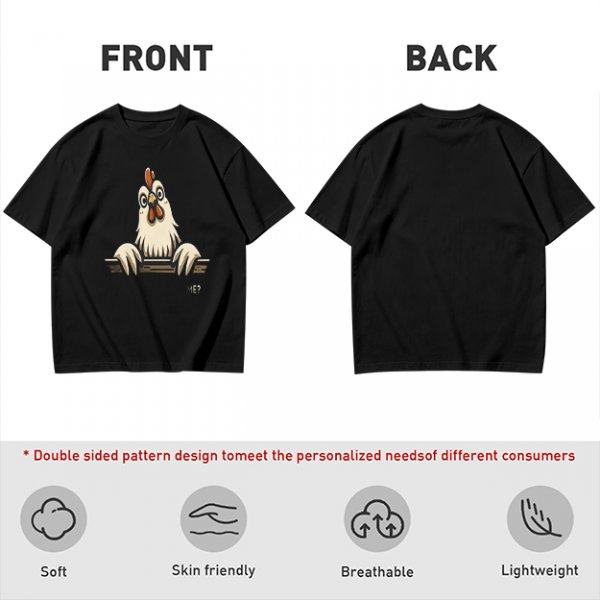 Olive T-Shirt With Surprised Peeking Chicken Graphic And Me? Text