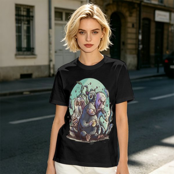 Olive T-Shirt With Magical Creature Group Art Print