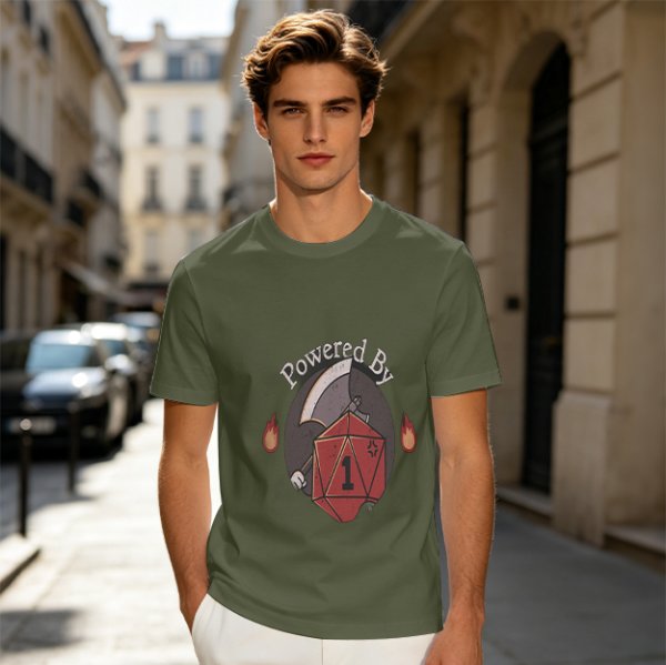 Powered By 1 D20 Dice T-Shirt For Tabletop RPG Fans