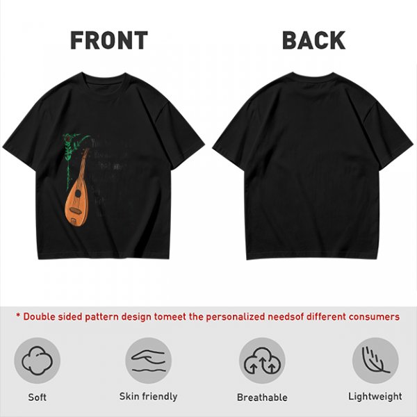 Olive Green T-Shirt with Lute and Botanical Graphic Print