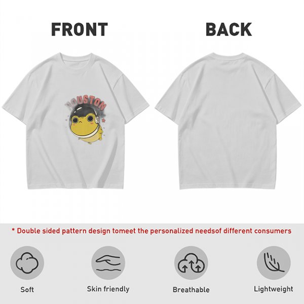 Olive green t-shirt with space frog graphic and Houston text