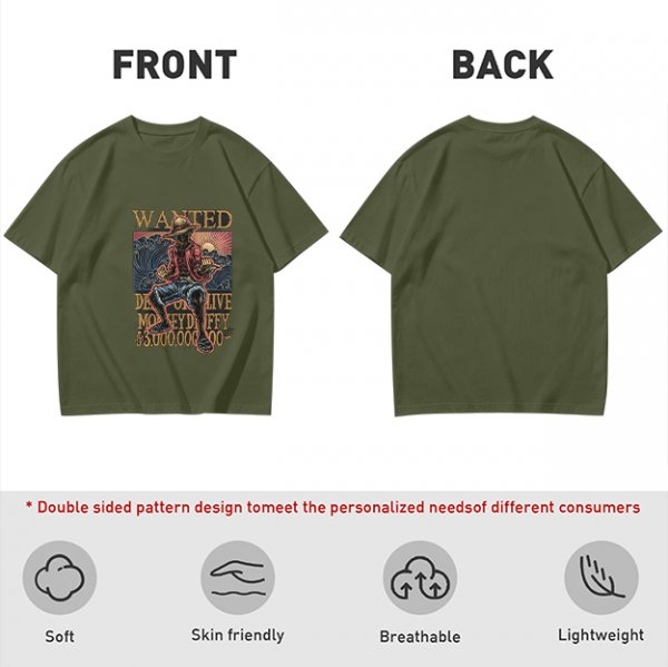 Olive Anime Wanted Luffy Graphic T-Shirt