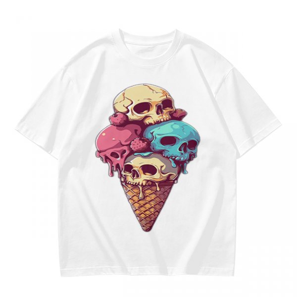 Olive T-Shirt With Skull Ice Cream Cone Graphic