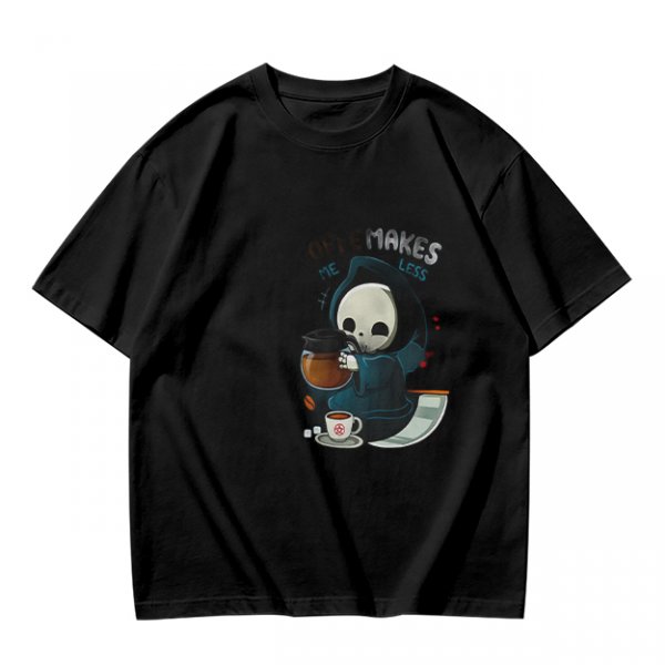 Cute Grim Reaper Coffee Lover Graphic T-Shirt