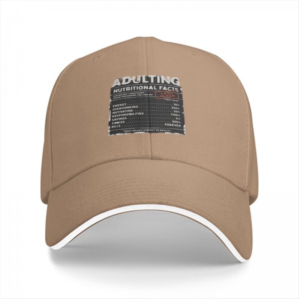 Adulting Nutritional Facts Graphic Black Baseball Cap