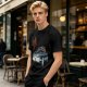 Olive Green Graphic T-Shirt with Classic Dark Car and Orange Text Print
