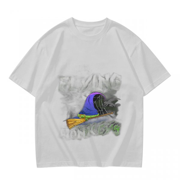 Olive T-Shirt with Witch Hat and Broom Halloween Graphic
