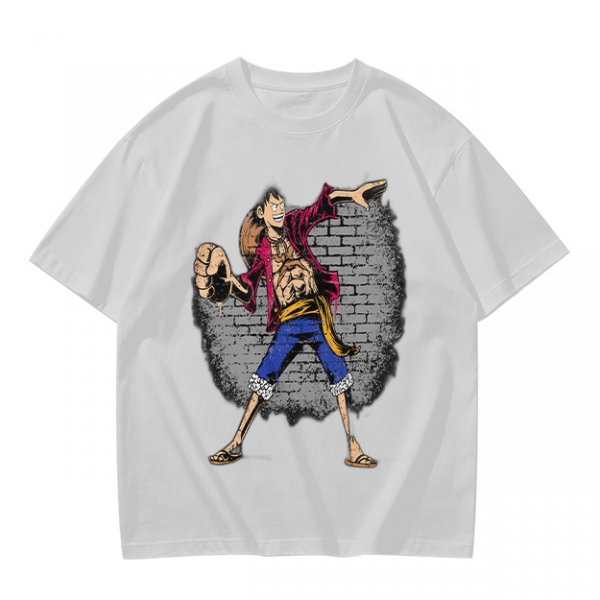 Olive T-Shirt with Monkey D Luffy Breaking Through Brick Wall Art