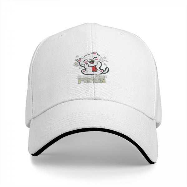 Black Baseball Cap With Cute Smiling White Cat Graphic