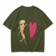 Olive T-Shirt with Dancing Pizza Slice and Heart Graphic