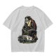 Olive T-shirt with Ghostface driving a Ghostbusters-style car graphic