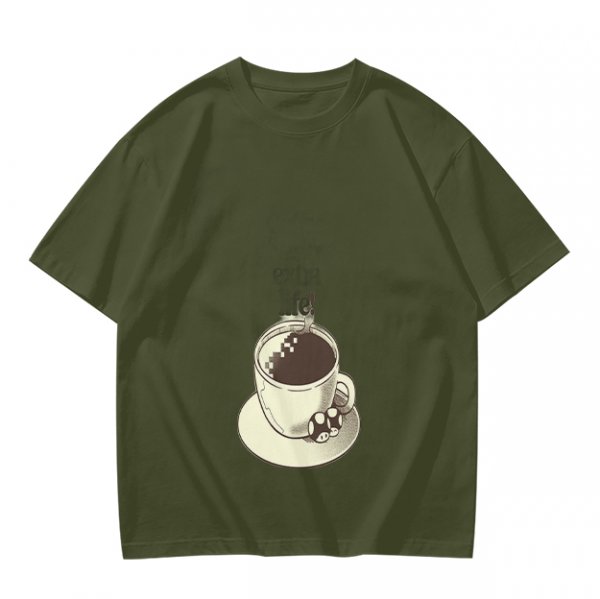 Olive T-Shirt With Hot Cocoa Cup And Marshmallows Graphic Print